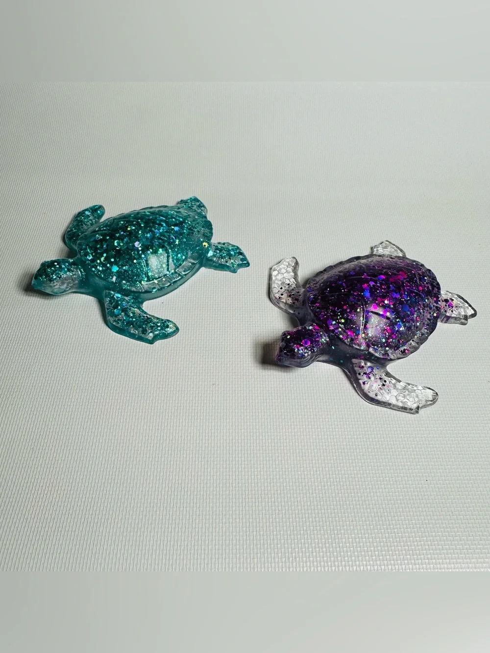 Handmade Glitter Resin Sea Turtle Set of 2 Teal & Purple